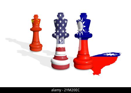 Scacchi realizzati con bandiere di Cina, USA e Taiwan Foto Stock