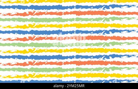 Motivo estivo a righe vettoriali senza cuciture. Strisce di colore giallo sole, blu oceano, rosa corallo e verde menta. Pennello hipster moderno e alla moda Illustrazione Vettoriale