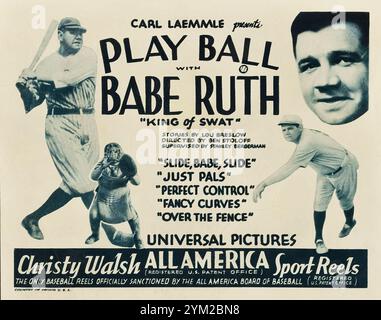 Carl Laemmle presenta Play Ball con Babe Ruth - Christy Walsh All America Sport Reels - rulli da baseball - poster cinematografico, 1932 Foto Stock