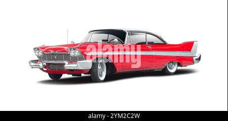 Plymouth Fury, auto d'epoca di colore rosso isolata su sfondo bianco Foto Stock