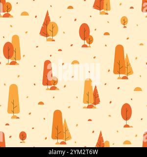 Motivo senza cuciture con la colorata foresta autunnale. Foglie cadenti nella foresta sfondo senza cuciture Illustrazione Vettoriale