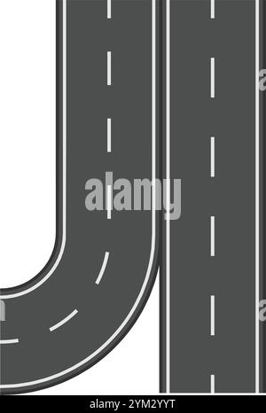 Illustrazione con una strada tortuosa che si fonde perfettamente con un'autostrada rettilinea, creando una rappresentazione visiva di percorsi divergenti e convergenti, Illustrazione Vettoriale