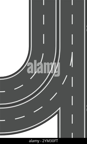 Strada tortuosa che si fonde in un'autostrada diritta, creando una composizione dinamica che evoca concetti di viaggio, trasporto e infrastrutture develo Illustrazione Vettoriale