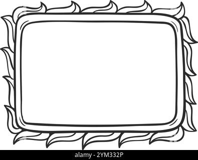 La struttura rettangolare disegnata a mano presenta angoli arrotondati e un bordo decorativo che ricorda le foglie stilizzate, offrendo un tocco unico e artistico Illustrazione Vettoriale