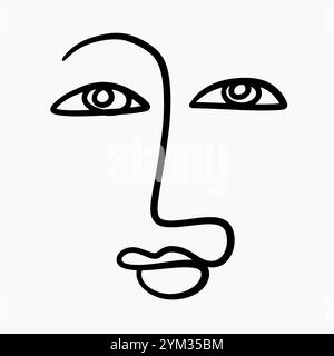 Abstract una linea disegnando donna faccia ritratto logo Illustrazione Vettoriale