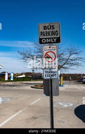 Indicazioni per il parcheggio al St. Catharines Museum sulla Welland Canals Parkway in Ontario, Canada Foto Stock