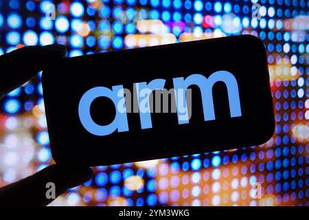 Polonia. 20 novembre 2024. In questa illustrazione fotografica, il logo della società Arm Holdings viene visualizzato sullo schermo di uno smartphone. (Foto di Piotr Swat/SOPA Images/Sipa USA) *** esclusivamente per notizie editoriali **** credito: SIPA USA/Alamy Live News Foto Stock