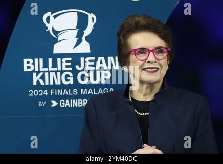 Malaga, Spagna. 20 novembre 2024. Billie Jean King durante la cerimonia di vittoria della finale della Billie Jean King Cup, al Palacio de Deportes Jose Maria Martin Carpena Arena di Malaga. Crediti: Isabel Infantes/Alamy Live News Foto Stock