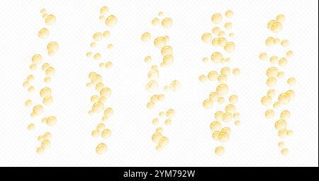 Bolle d'olio, gocce di siero liquido realistiche, bolle d'arancia. Illustrazione Vettoriale