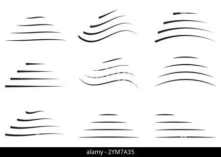 Forme del nastro nero. Tessuto strappato. Design vettoriale in difficoltà. Elementi strappati astratti. Illustrazione Vettoriale