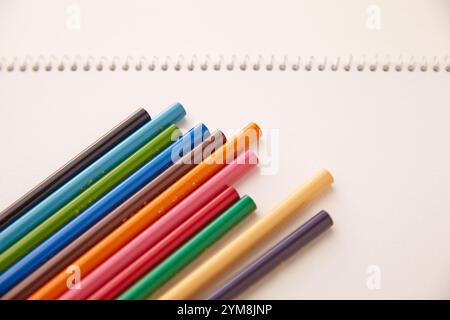 Matite colorate sul quaderno Foto Stock