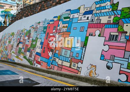 2024 settembre, murale al Gamcheon Culture Village di Busan, Corea del Sud Foto Stock