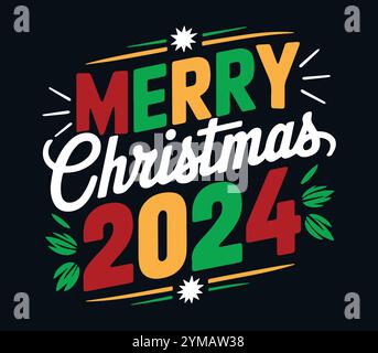 Buon Natale 2024, nuova maglietta tipografica Merry Christmas Illustrazione Vettoriale