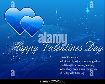 Cuore blu con le stelle sopra. Il cuore è circondato da stelle e le parole "buon San Valentino" sono scritte sotto di esso. Evidenziato con Loving quote Illustrazione Vettoriale