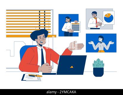 Concetto di illustrazione 2D in videoconferenza per i lavoratori remoti Illustrazione Vettoriale