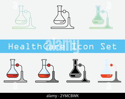 Si tratta di un set di 7 icone Healthcare con uno stile minimalista. Illustrazione Vettoriale