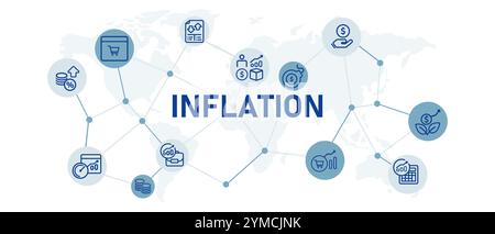 Icona di inflazione rischio di reddito aumento elevato aumento percentuale di prezzo valore di investimento strategia di gestione finanziaria contorno icone insieme raccolta di progetti Illustrazione Vettoriale