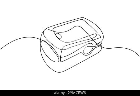 Grafica continua su una linea che traccia l'ossimetro sul dito. Dispositivo digitale per misurare la saturazione di ossigeno nel pulsossimetro umano con disegno a una sola linea Illustrazione Vettoriale