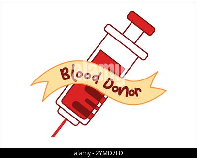 Siringa per iniezione di donatori di sangue ago donazione farmacia assistenza sanitaria donazione donazione medico donazione trasfusione banner etichetta nastro colorato set di icone design Illustrazione Vettoriale