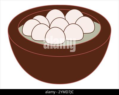 Tangyuan Yuan Xiao zuppa dolce glutinosa sciroppo di riso pasta di fagioli rossi che riempie il dessert cinese piatto tradizionale cinese pasto festival cucina set icona Illustrazione Vettoriale