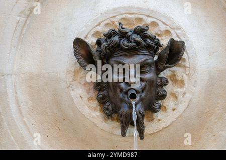 Ancona. Centro storico. Fontana del Calamo o dei tredici beccucci (maschera) Foto Stock