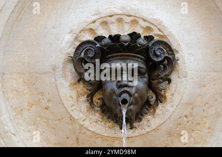 Ancona. Centro storico. Fontana del Calamo o dei tredici beccucci (maschera) Foto Stock