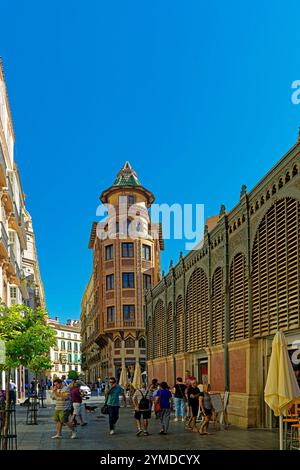 Gebäude, Guerrero Strachan, Markthalle, Mercado Central de Atarazanas Foto Stock