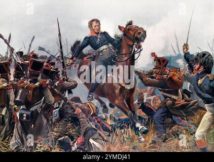 La morte del maggiore von Krosigk vicino a Möckern, 16 ottobre 1813, Battaglia delle Nazioni vicino a Lipsia, 16 - 19 ottobre 1813, Guerre di Liberazione tedesche 1813-15 Foto Stock