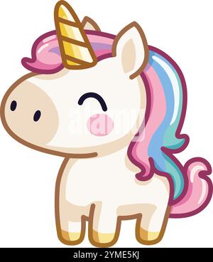 Simpatico unicorno in stile kawaii Illustrazione Vettoriale