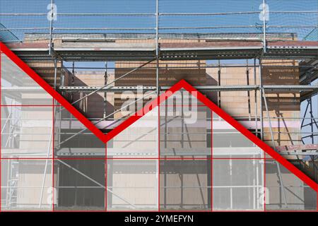 Immagine simbolica sul tema della diminuzione degli ordini nel settore delle costruzioni, della diminuzione dei prezzi degli edifici, ecc. Foto Stock