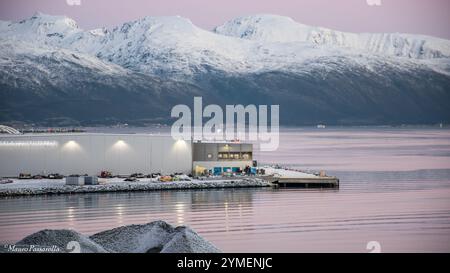 Paesaggi dal porto di Tromsø, Norvegia. Inverno Foto Stock