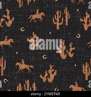 Coraggiosi cowboy uomini con fantasia vettoriale senza cuciture galoppando sui cavalli attraverso il selvaggio West del deserto. Illustrazione vettoriale Illustrazione Vettoriale