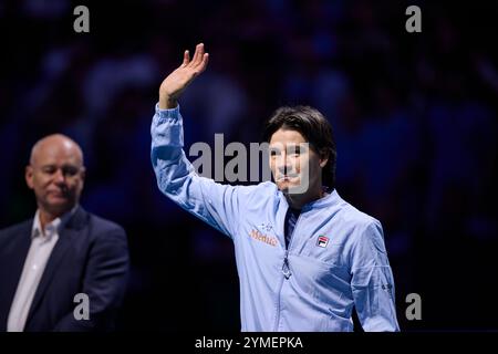 Malaga, Spagna, 21, novembre 2024. Guillermo Coria capitano della squadra argentina ai quarti di finale della Coppa Davis 8 match singoli 1. Crediti: Vicente Vidal Fernandez/Alamy Live News Foto Stock