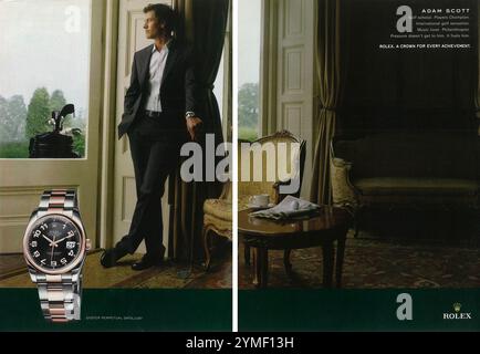 2008 annuncio Rolex Oyster Perpetual Datejust con Adam Scott Golf Scholar - una corona per ogni risultato annuncio a mezzo Stampa Foto Stock