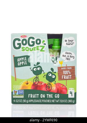 IRVINE, CALIFORNIA - 19 novembre 2024: Una scatola di pochette Go Go Squeeze Applesauce. Foto Stock