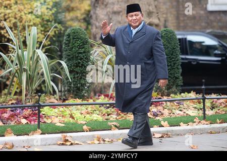 Londra, Regno Unito. 21 novembre 2024. Nella foto: Il presidente indonesiano Prabowo Subianto arriva per un incontro con il primo ministro britannico Sir Keir Starmer a Downing Street. Credito: Justin ng/Alamy Live News. Foto Stock