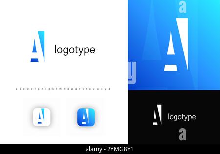 Monogramma geometrico minimale, lettera A A con spazio negativo, elegante logo aziendale, tipografia moderna e audace, simbolo del logotipo pulito, identità tecnologica contemporanea Illustrazione Vettoriale