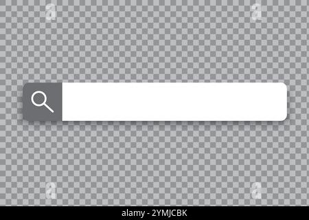 Barra di ricerca vuota. Vettore di sfondo trasparente. Simbolo della lente di ingrandimento. Campo di ricerca minimo. Illustrazione Vettoriale