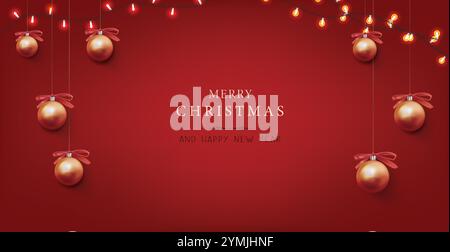 Banner felice anno nuovo 2025 con decorazioni natalizie sullo sfondo. Illustrazione Vettoriale
