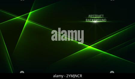 banner tecnologico futuristico. Brillanti verdi di lazer al neon su sfondo scuro. Illustrazione Vettoriale