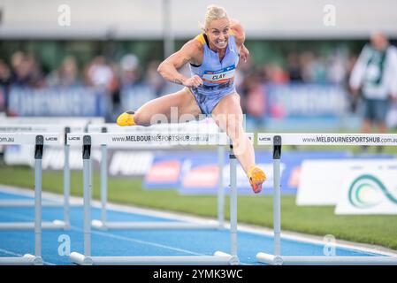 Melbourne, Australia. 15 febbraio 2024. L'atleta dell'hurdle Liz Clay fa il suo ritorno alla competizione durante il Maurie Plant Meet Melbourne del 2024 al Lakeside Stadium. World Athletics Continental Tour Gold Meet. (Foto di Olivier Rachon/SOPA Images/Sipa USA) credito: SIPA USA/Alamy Live News Foto Stock