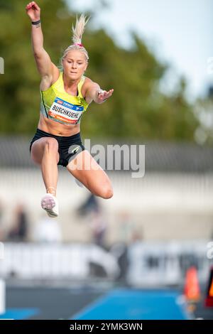 Melbourne, Australia. 15 febbraio 2024. Il long jumper olimpico Brooke Buschkuehl visto in azione durante il Maurie Plant Meet Melbourne del 2024 al Lakeside Stadium. World Athletics Continental Tour Gold Meet. (Foto di Olivier Rachon/SOPA Images/Sipa USA) credito: SIPA USA/Alamy Live News Foto Stock