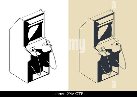 Illustrazioni vettoriali stilizzate di uno sparatutto arcade Illustrazione Vettoriale