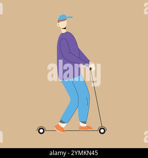 Illustrazione di Young Man che cavalca uno scooter elettrico Illustrazione Vettoriale