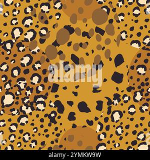 Astratto moderno leopardo motivo senza giunture con cerchi. Animali sfondo alla moda. Illustrazione vettoriale decorativa a colori per stampa, cartoncino, tessuto Illustrazione Vettoriale