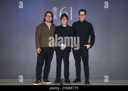 TAIPEI, CINA - 22 NOVEMBRE 2024 - gli attori Jonathan Wang e KE Huy Quan e il regista Daniel M. Kwan partecipano alla conferenza stampa ospite del 61° Gol Foto Stock