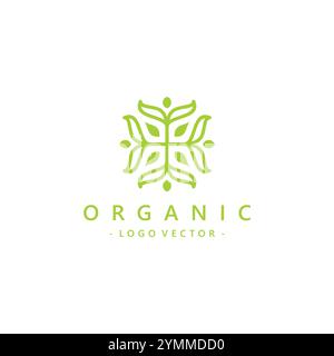Modello di design con icona con logo ornamento in foglia floreale di lusso Nature. Logo Organic Illustrazione Vettoriale