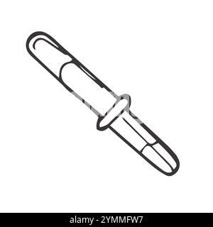 Un contagocce per pipette disegnato a mano con un'icona a forma di scarabocchio. Pipetta medicale come illustrazione di schizzi vettoriali per test di laboratorio per stampa, Web, dispositivi mobili e. Illustrazione Vettoriale