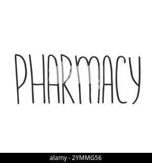 Modello per banner medico e farmacia disegnato a mano con elementi medici cartoon, stetoscopio, termometro, farmaci. Stile di schizzo Doodle. Illustrazione Illustrazione Vettoriale