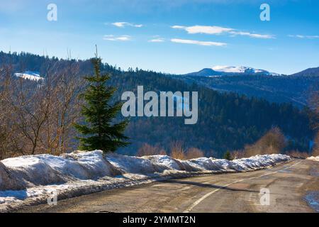 strada tra i carpazi. destinazione del viaggio. giorno di sole in inverno. la vista era bellissima Foto Stock